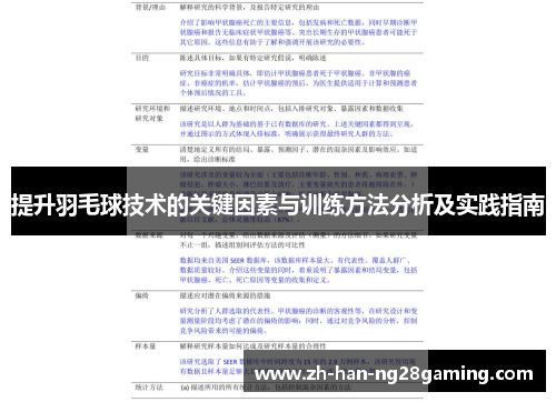 提升羽毛球技术的关键因素与训练方法分析及实践指南